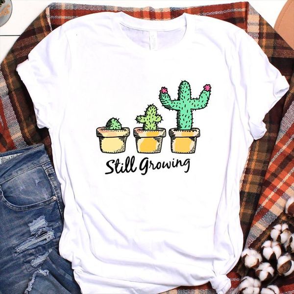 

still growing cactus printed womens t shirt short sleeve tee clothes graphic, White