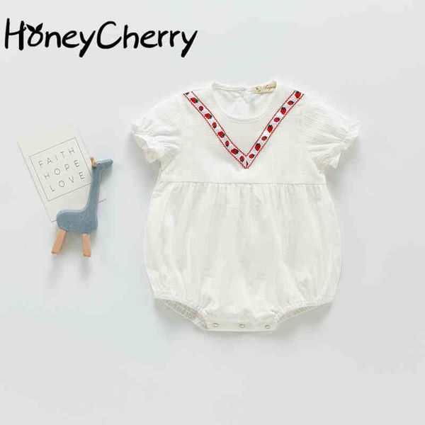 

summer girls' embroidered round neck short-sleeved bodysuits toddler girl outfits 210515, Blue