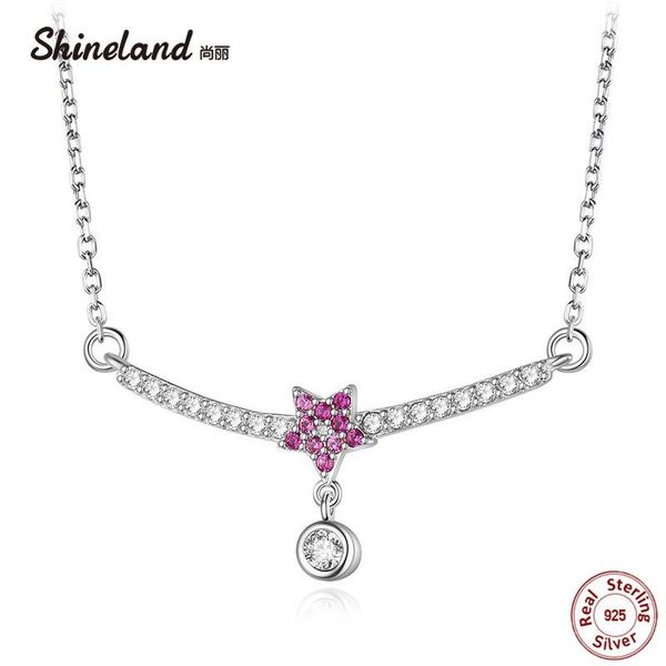 

shineland 925 sterling silver lovely red crystals flower pendants necklace for women girl statement trendy jewelry birthday gift chains