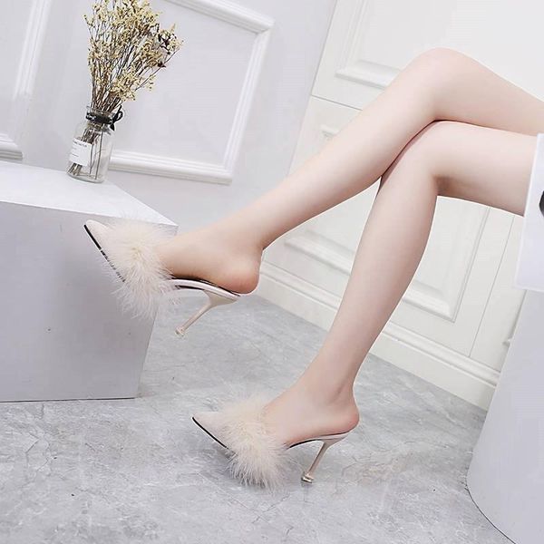 

slippers women's summer wear 2021 versatile fashion pointed thin heel high heels 41 korean sandals, Black