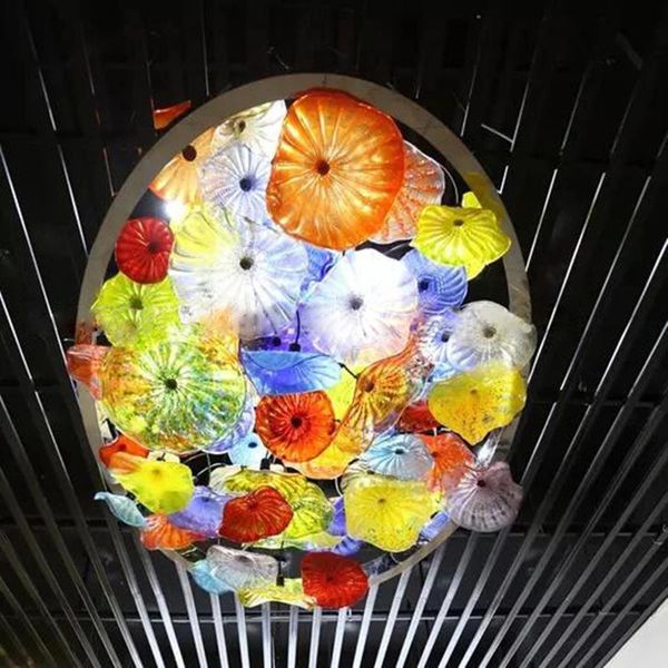 

art hand blown glass plate led pendant lamp for living room home decor hanging lamps fixtures