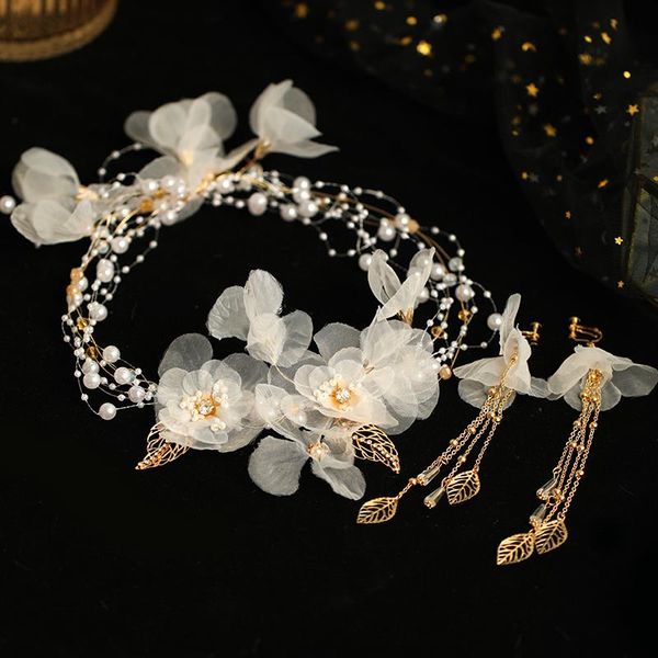

hair clips & barrettes ribbon flower headbands gold pearl hairbands wedding accessories tassel earrings for women jewelry head vines piece, Golden;silver