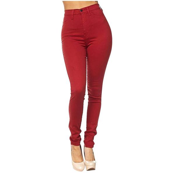

fashion slim women solid color leggings classic denim jeans long pocket high waist casual pencil pants #t2g women's, Blue