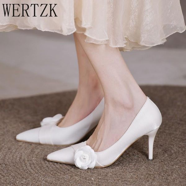 

dress shoes pointed pumps natural pu leather for women all season flower floral office party high heels woman, Black