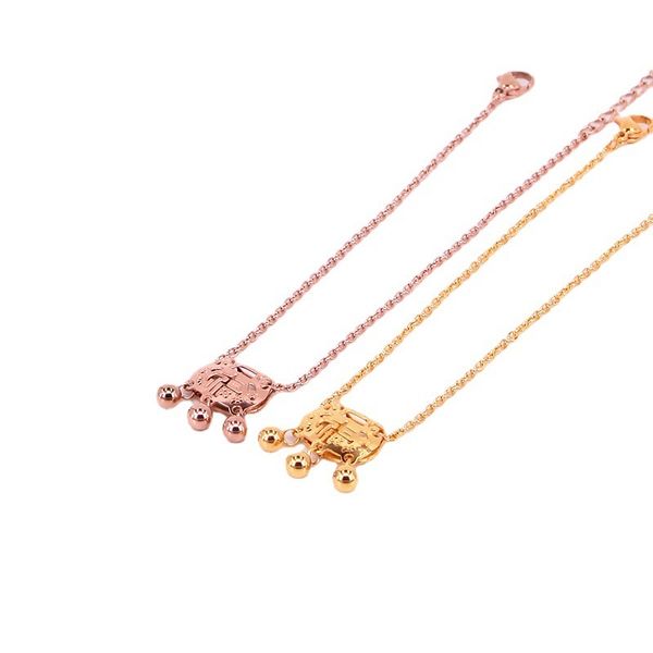 

o1-105 fuzi ping'an titanium steel plated 18k rose gold chain women's long life lock benmingnian short foot ornament, Red;blue