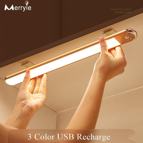 

infrad auto motion sensor led night light rechargable under cabinet 3color dimming wall lamp for wardrobe bedroom corridor