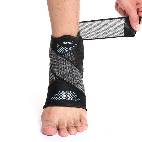 

1pc sports ankle brace protector adjustable anti-sprain compression feet support wrap bandage weightlifting training guards, Blue;black