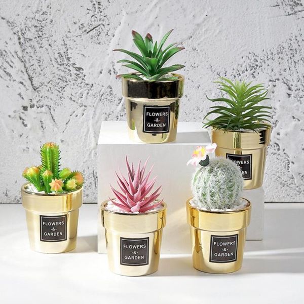 

small nordic gold-plated artificial succulent bonsai simulation potted plant cute deskdecoration for home office ornament decorative flo