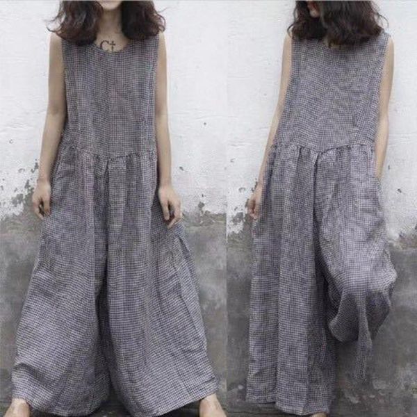 

women's jumpsuits & rompers plus size s-5xl jumpsuit women overalls summer sleeveless wide leg pants romper casual plaid loose female l, Black;white