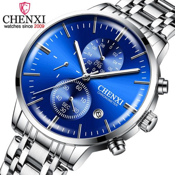 

wristwatches chenxi mens watches fashion chronograph stainless steel quartz watch men sport waterproof luminous wristwatch, Slivery;brown
