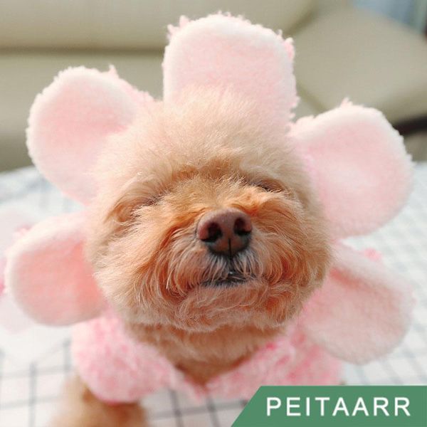 

[peitaarr] pet clothes pajamas hooded pink flower hat cute princess costume thicken winter fleece puppy small medium dogs cats dog apparel