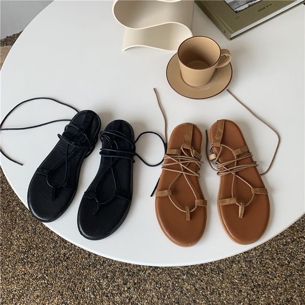 

roman strappy sandals for women, summer flats for, Black