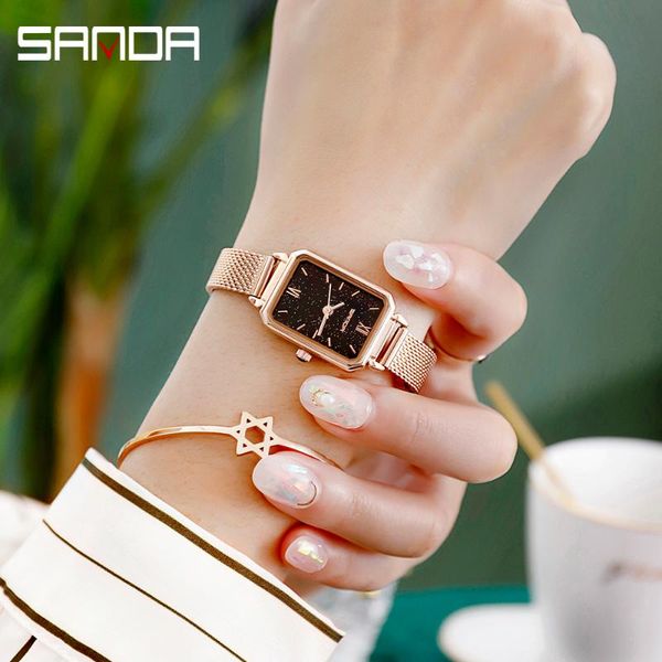 

wristwatches 2021 sanda women watches ladies wristwatch clock for rose gold quartz watch relogio feminino, Slivery;brown