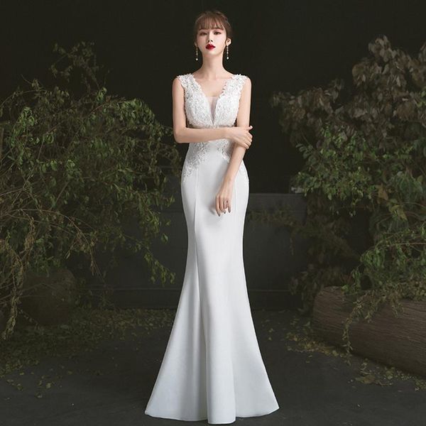 

party dresses deep v-neck mermaid evening long elegant beading gown simple sleeveless backless fashion formal prom dress, White;black