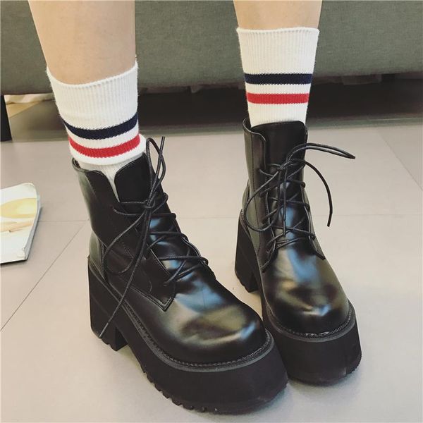 

punk thick heel women's boots, gothic lace leather, comfortable, black and brown, suitable for spring, 2021 boots