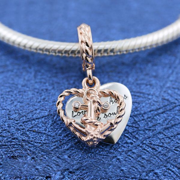 925 Sterling Silver Rope Heart Love Anchor Ciondola il branello di fascino per i braccialetti europei di fascino dei gioielli di Pandora