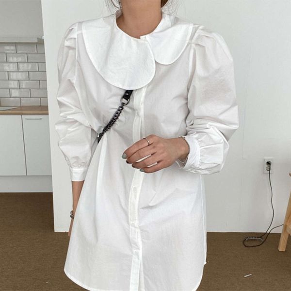 

casual dresses dress women clothessouth korea summer versatile irregular baby collar loose single breasted small shirt short skirt 70fn, Black;gray