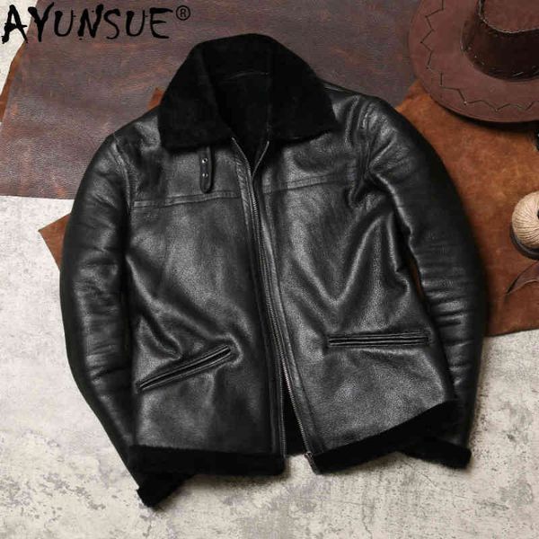 

men's leather et, sheep coat, wool lining, j4976, Black