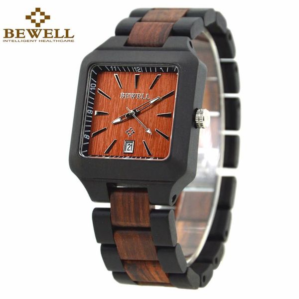 

wristwatches bewell wood watch sandalwood men square dial plate waterproof wristwatch with calendar relogio masculino 110a, Slivery;brown