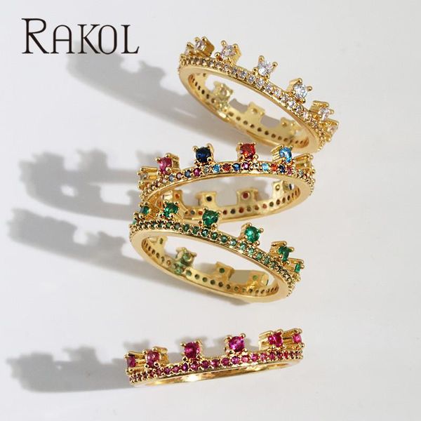 

wedding rings rakol design mutilcolor round cz zirconia crown open adjust for women jewelry factory price, Slivery;golden
