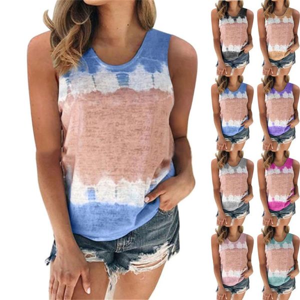 

women's t-shirt summer vest tie dyeing fashion loose round neck relaxation underwaist sleeveless, White
