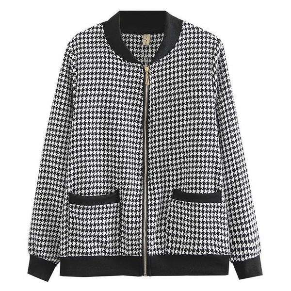 

plus size outerwear & coats autumn women jacket size&curve clothing 2021 houndstooth vintage long sleeve female baseball uniform coat, Black