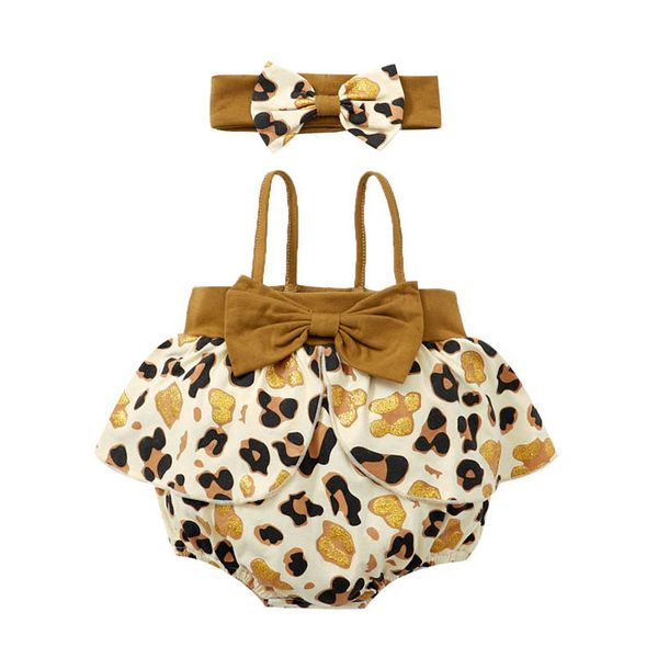 

baby rompers girls one piece clothing infant clothes dress cotton summer leopard print bow cartoon accessory headbands 2pcs sets newborn bod, Blue