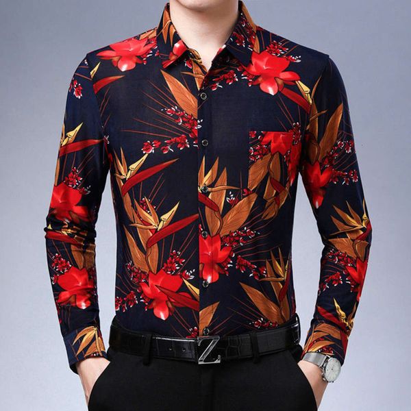 

men's casual shirts shirt long sleeve thin middle-aged and elderly business loose large no iron printed fashionable men's floral u, White;black