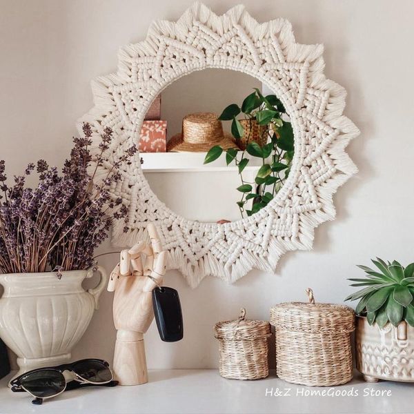 

mirrors bohemia macrame handmade makeup decorative mirror wall tapestry for bedroom livingroom bathroom home decor shower round