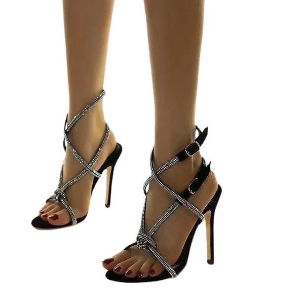 

boots 2021 spring and summer leisure fashion trend fish mouth high heels cool women's diamond beaded large size, Black