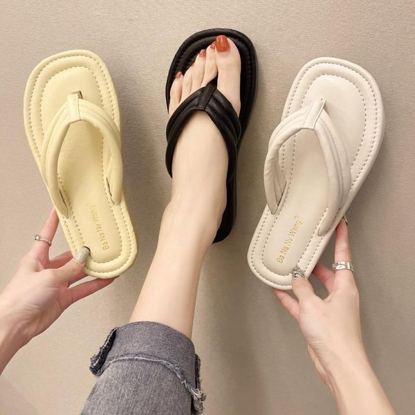 

slippers 2021 women summer comfortable platform soft flip flop outdoor open toe elegant solid sandals fashion beach falt, Black