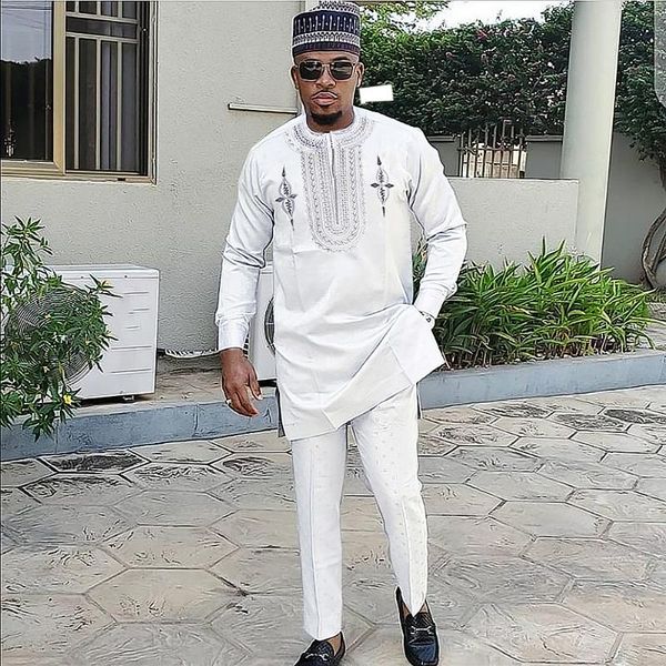 

ethnic clothing h&d african rich men dashiki bazin clothes long sleeve shirt pants 2 pcs set traditional embroidery islamic kaftan thob, Red