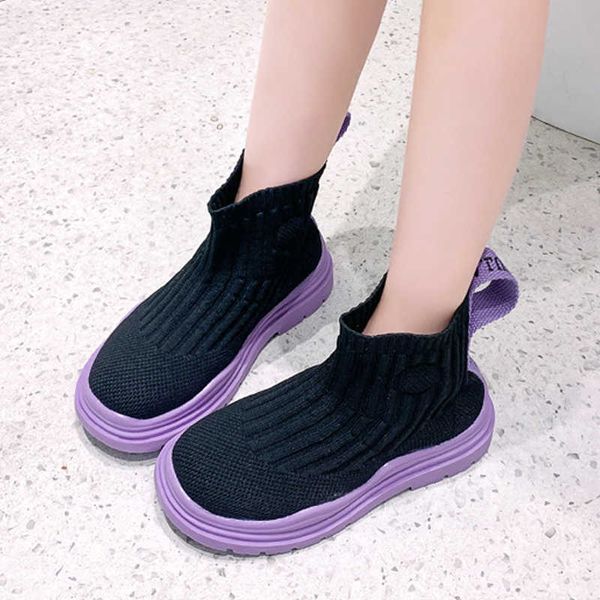 

girls candy color socks shoes children stretch knit boots fashion all-match short boots boys breathable shoes 210713, Black;grey