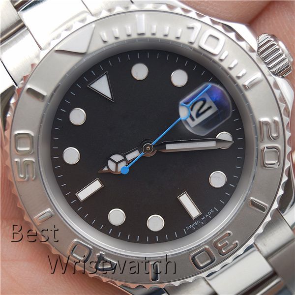 

mens mechanical automatic black watch asia 2813 movement ceramic bezel montre homme relojes date full steel 40mm sport wristwatch, Slivery;brown