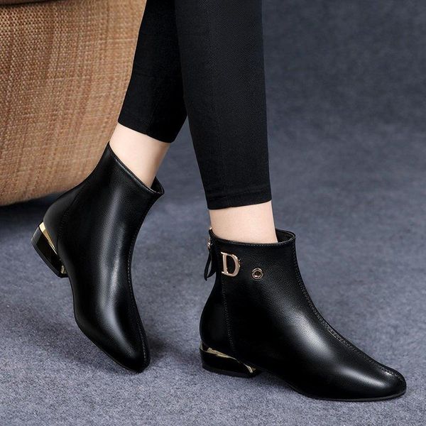 

boots winter women pointed toe western pu black square heel women's shoes short for fashion