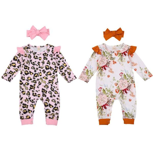 

0-18m born baby boy girl long sleeve floral romper jumpsuit headband 2pcs clothes jumpsuits, Blue