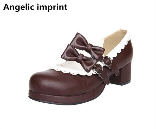 

dress shoes angelic imprint woman mori girl lolita cosplay lady low heels pumps women princess party 2 bowties 4.5cm 33-47, Black