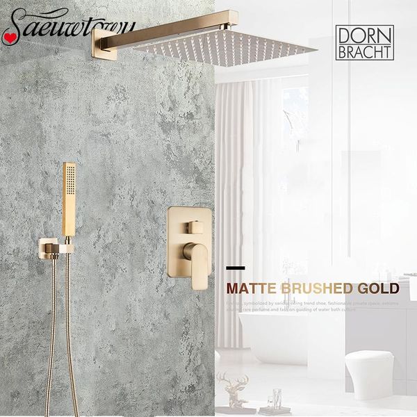 

wall mounted concealed install brushed gold shower faucets set bathroom system mixer tap rainfall faucet sets