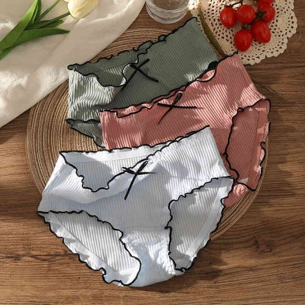 

underwear with cold style and painted ee pure antibacterial middle waist wood ear girl's thread cotton women's briefs, Black;pink