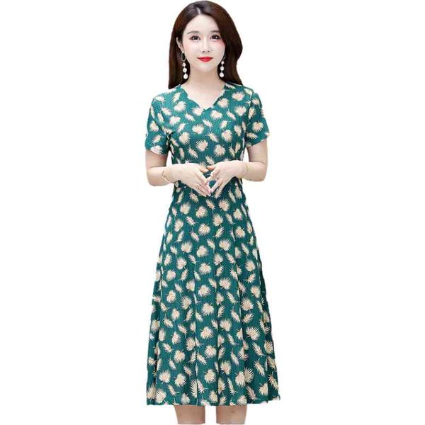 

casual dresses high-end women summer floral short sleeve o-neck middle-aged female mom maxi dress plus size slim vestidos g1104 d9, Black;gray