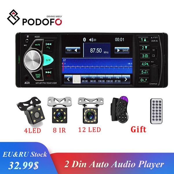 

car audio podofo 4.1 inch 1din radio stereo 4022d bluetooth autoradio support rear view camera usb steering wheel remote control