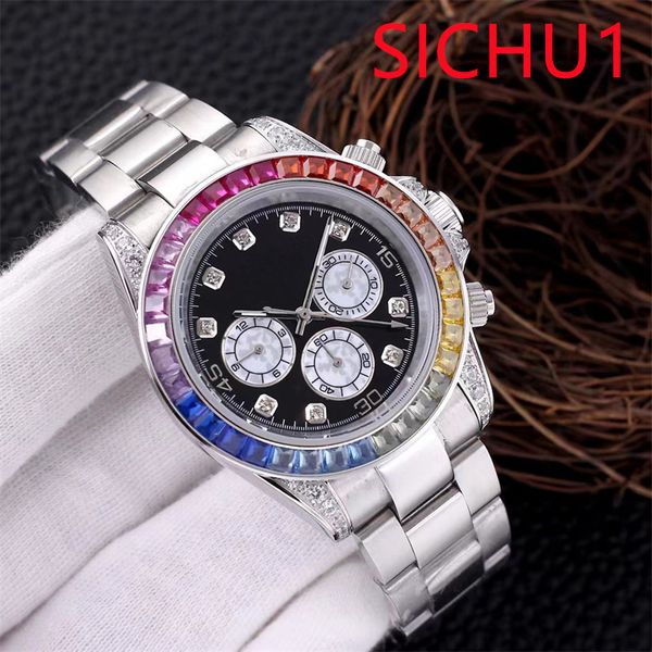 Sichu1-U1 Relógio Masculino Automático de Diamante 40MM Refinado Todo em Aço Inoxidável Relógio Moda Clássico Três Olhos Seis Mãos Design Vidro Safira Função À Prova D 'Água