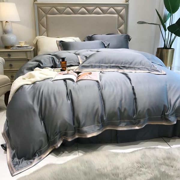 

bedding sets simple pure color tencel lessel set silky naked sleep duvet cover modern luxury style sheet pillowcase king  4 pcs