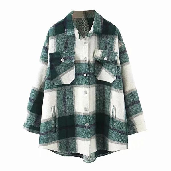 

plaid jacket women coat 2021 spring autumn vintage stylish pockets oversized casual warm chic thick shirt women's jackets, Black;brown