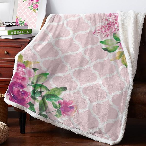

blankets spring pink flower moroccan pattern home lamb cashmere thick bed blanket sofa winter warm sherpa born wraps kids bedspread