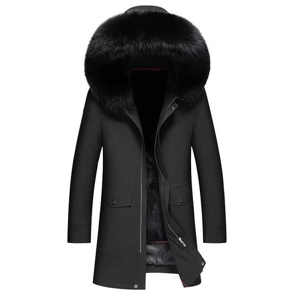 

men's leather & faux mens 2021 winter long sleeve slim fit coat casual oversize fur collar jacket, Black