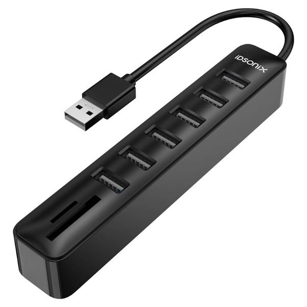 

hubs idsonix usb 2.0 hub, 8 in 1 data hub with 6 ports and 2 sd&tf card reader combo for lap-15cm black