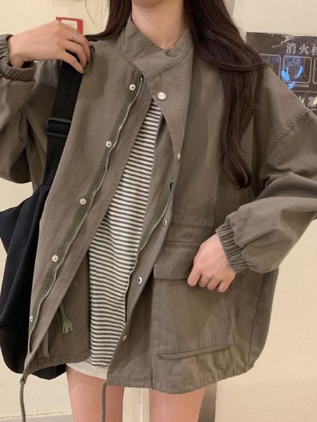 

women autumn jackets coats lady solid long sleeve army green for girls clothing women's, Black;brown