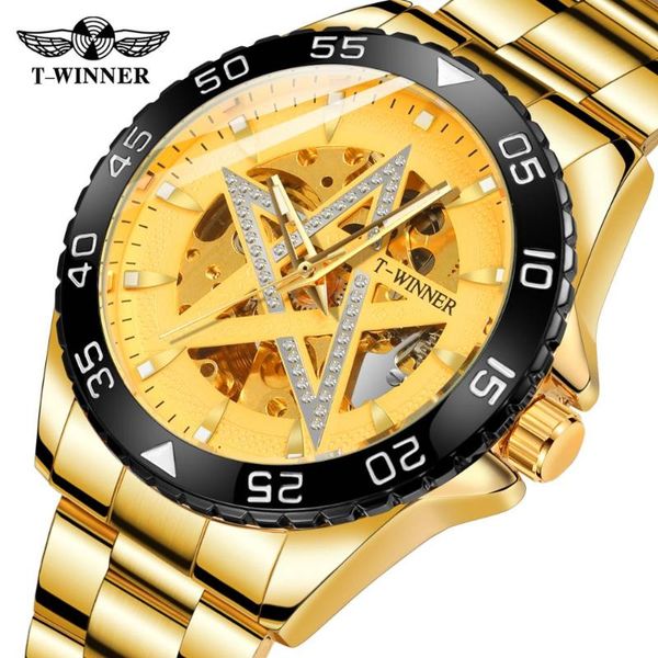 

wristwatches t-winner luxury design men water resistant wrist watch military sport automatic mechanical wristwatch skeleton male clock, Slivery;brown