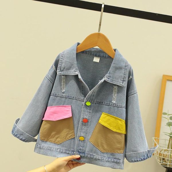 

jackets dx03502 girls color pocket denim jacket, Blue;gray